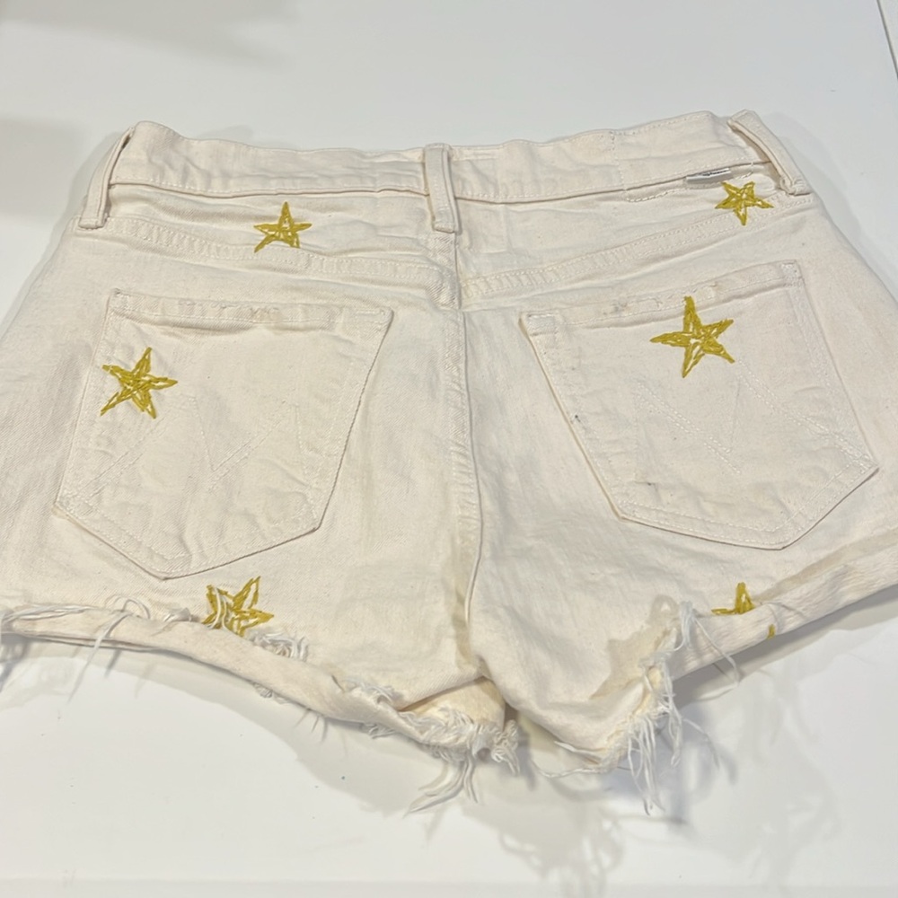 MOTHER - white denim short, 27, Yellow Star‎ Embroidery - Picture 2 of 9